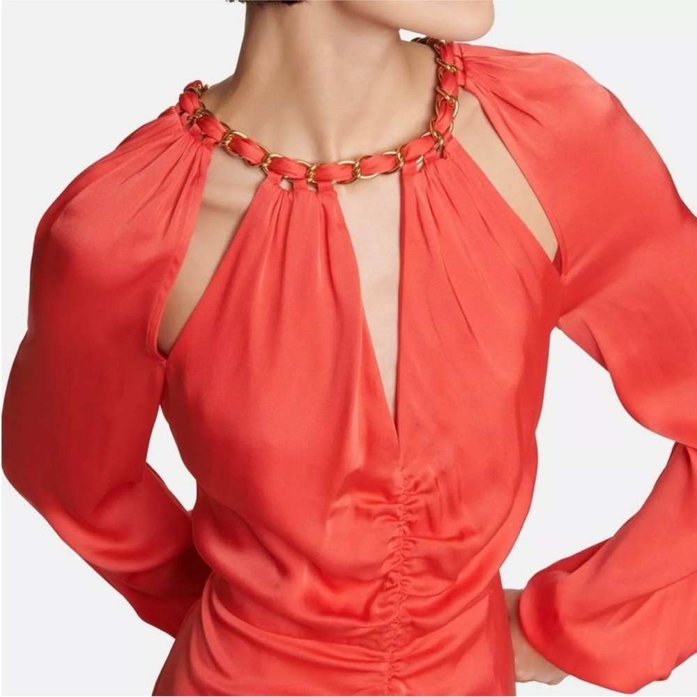 Veronica Beard silk blend, chain detail midi dress, sz 0, new, watermelon color - Picture 3 of 13
